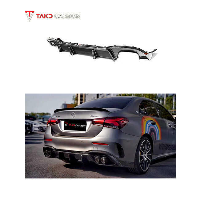 TAKD Real Car Data Development Dry Carbon Fiber Rear Bumper Lip Diffuser Without the LED Light for BENZ AMG A35L W177