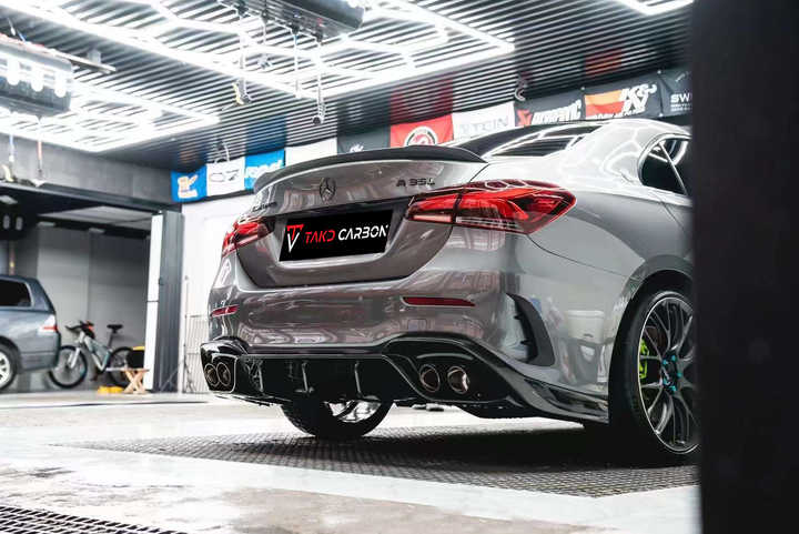 TAKD Real Car Data Development Dry Carbon Fiber Rear Bumper Lip Diffuser Without the LED Light for BENZ AMG A35L W177