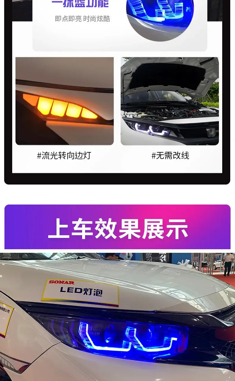Honda Civic Headlights 2016-2019 Civic X LED Headlight LED