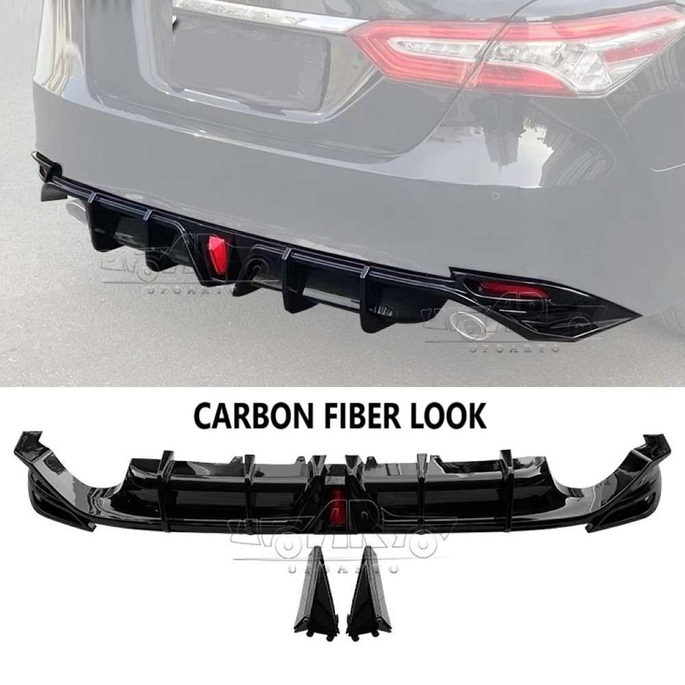 Car Craft Compatible With Toyota Camry 2018-2023 Rear After Bumper After Lip Splitter Skirts Diffuser F1 Style With Light Ar-toyota-0114 Cf Carbon Fiber Look - CAR CRAFT INDIA