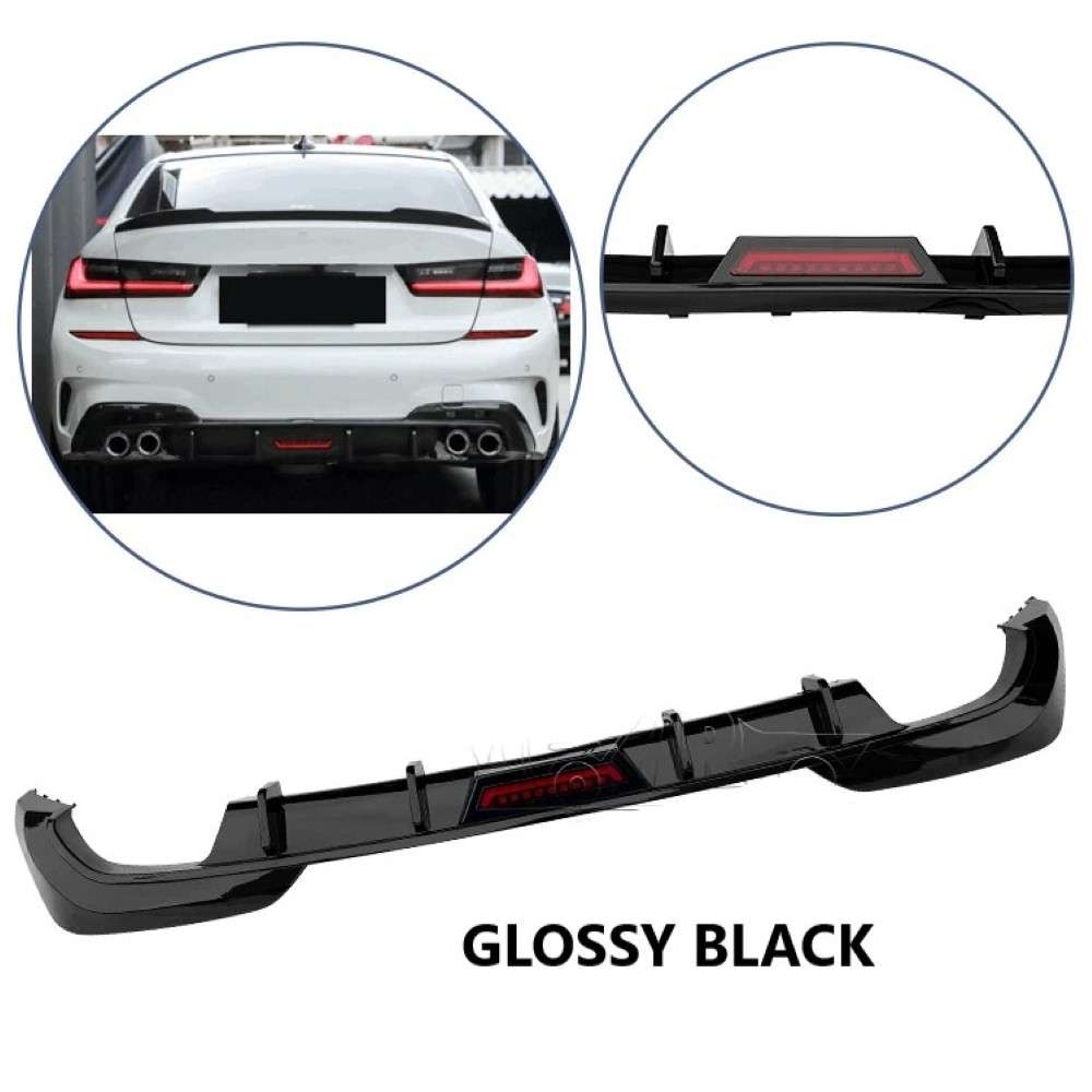 Car Craft Compatible With Bmw 3 Series G20 2019-2022 Rear Bumper After Lip Splitter Skirts Diffuser F1 Style Led Light Ar-bm-0265 Glossy Black - CAR CRAFT INDIA
