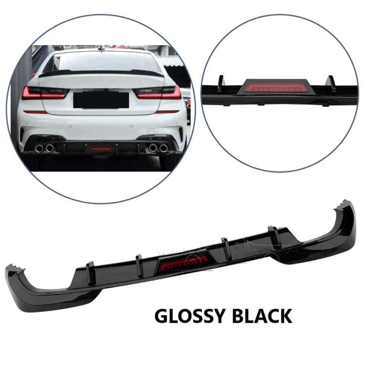 Car Craft Compatible With Bmw 3 Series G20 2019-2022 Rear Bumper After Lip Splitter Skirts Diffuser F1 Style Led Light Ar-bm-0265 Glossy Black - CAR CRAFT INDIA