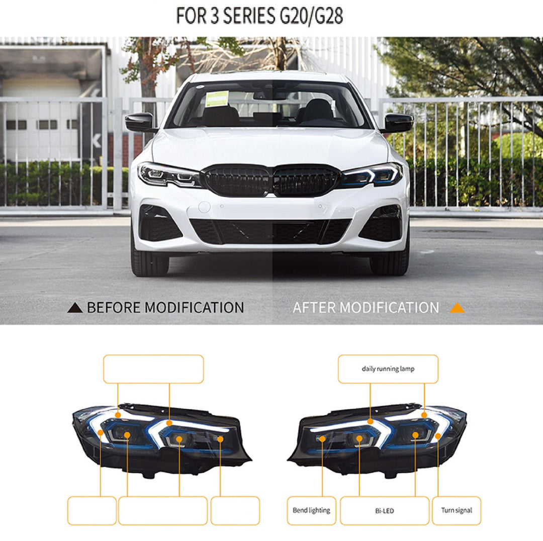 Car Craft Compatible With Bmw 3 Series G20 G28 2019-2022 Car Front Upgraded Head Light Lamp Xenon Headlight Retrofit Upgrade Modified Led Drl Hid Light Lci Laser Style - CAR CRAFT INDIA