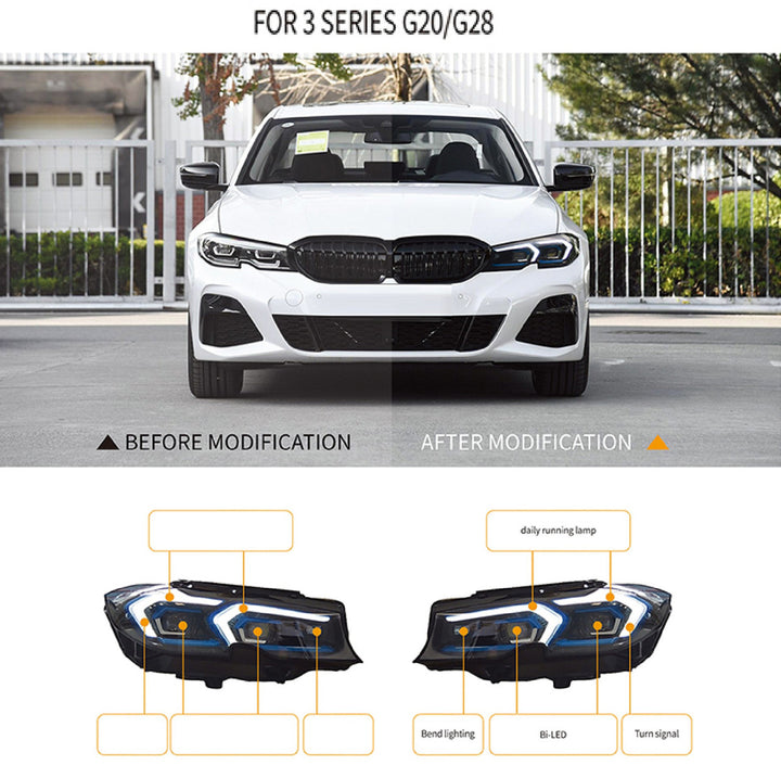 Car Craft Compatible With Bmw 3 Series G20 G28 2019-2022 Car Front Upgraded Head Light Lamp Xenon Headlight Retrofit Upgrade Modified Led Drl Hid Light Lci Laser Style - CAR CRAFT INDIA