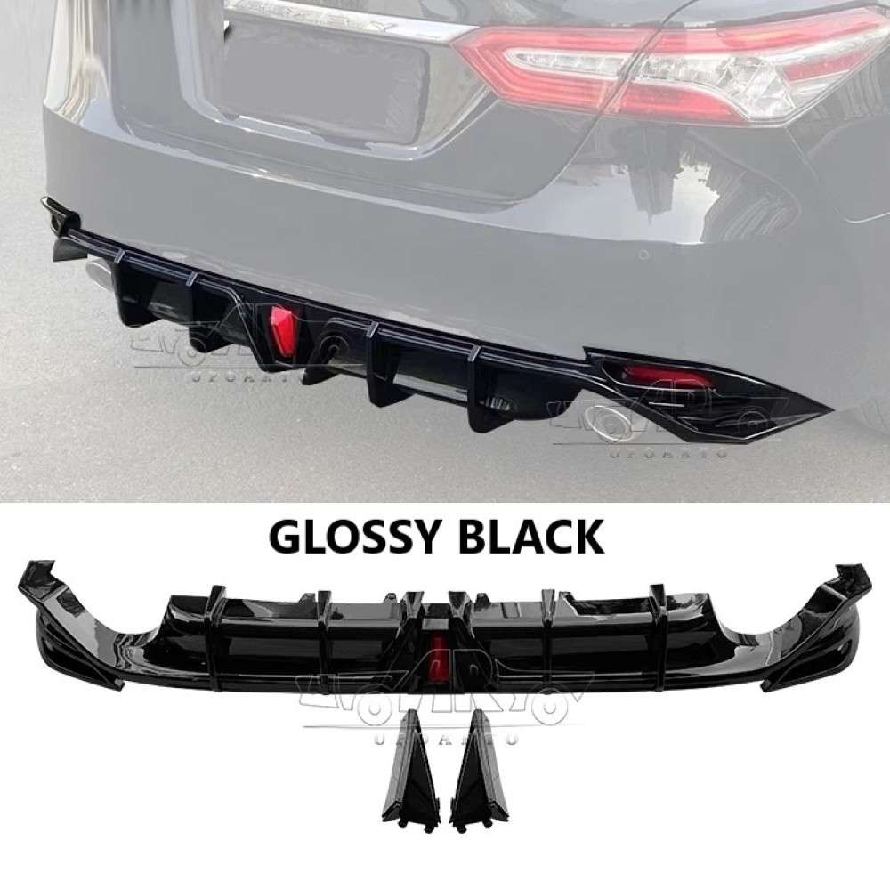 Car Craft Compatible With Toyota Camry 2018-2023 Rear After Bumper After Lip Splitter Skirts Diffuser F1 Style With Light Ar-toyota-0114 Glossy Black - CAR CRAFT INDIA