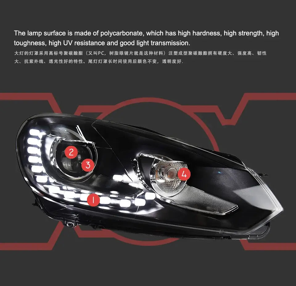 VW Golf 6 LED Headlight 2009-2012 R20 Design Golf LED DRL