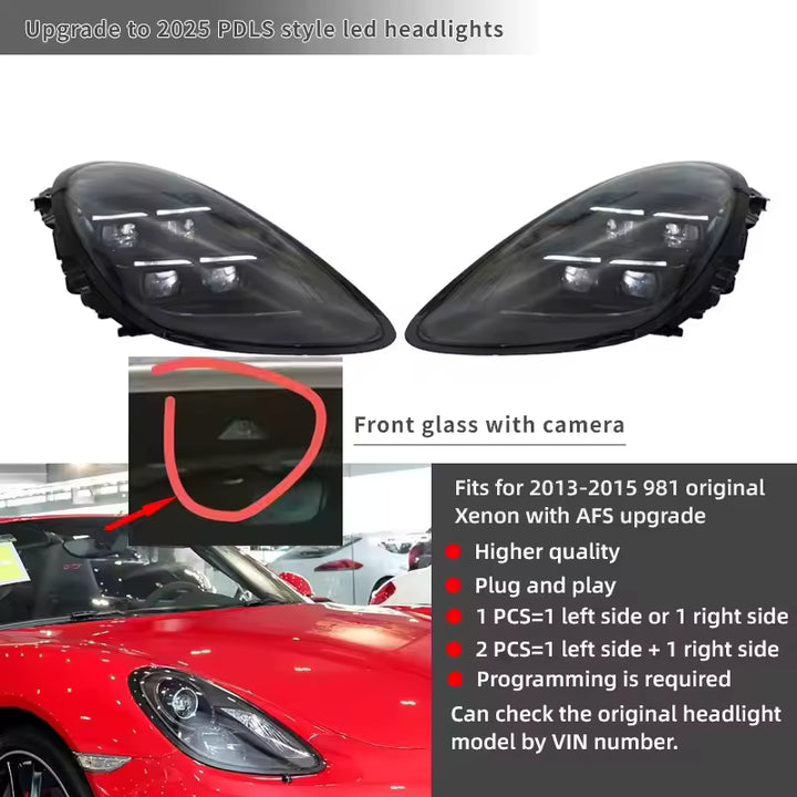 Pair 2025 Matrix Style LED Headlight Assembly Upgrade for Porsche Cayman Boxster 981 2013-2015 Car Front Head Lamp - CAR CRAFT INDIA