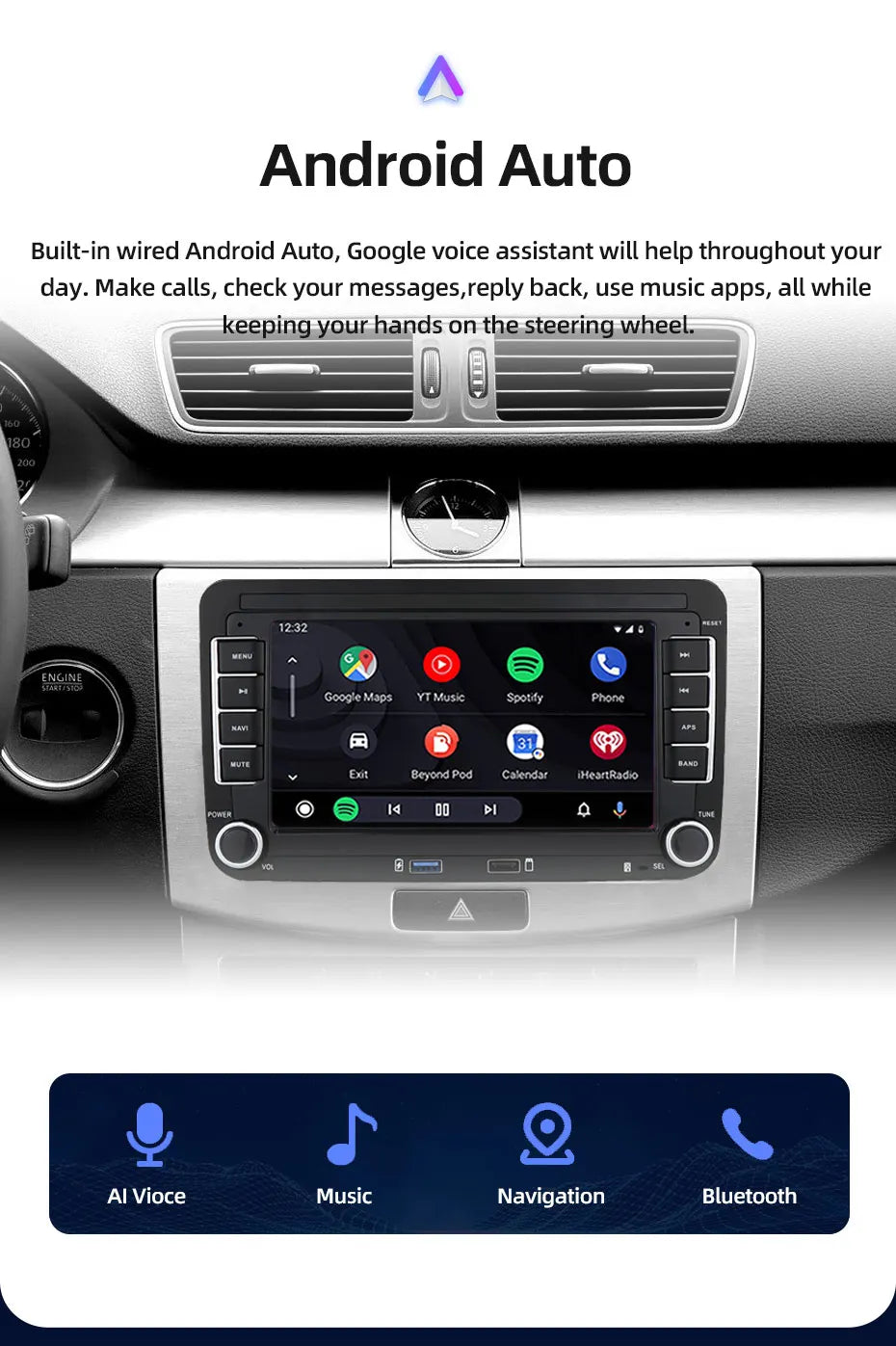 2 Din Android Car Radio GPS 4G Wifi DSP Carplay for VW