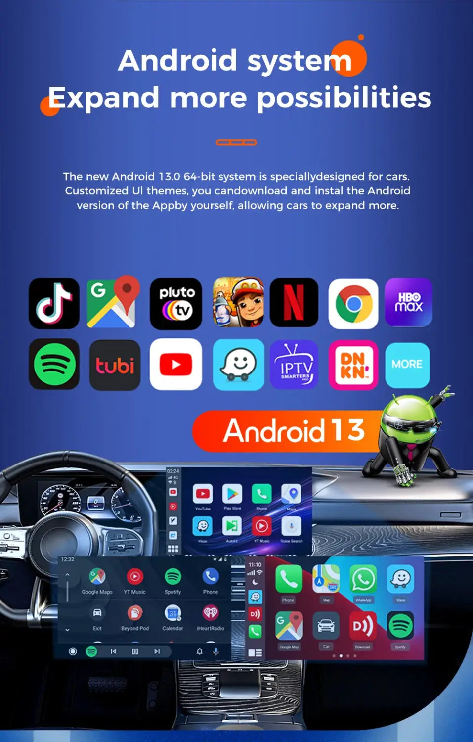 Wireless Carplay Tesla Style Android12 Car GPS Navigation