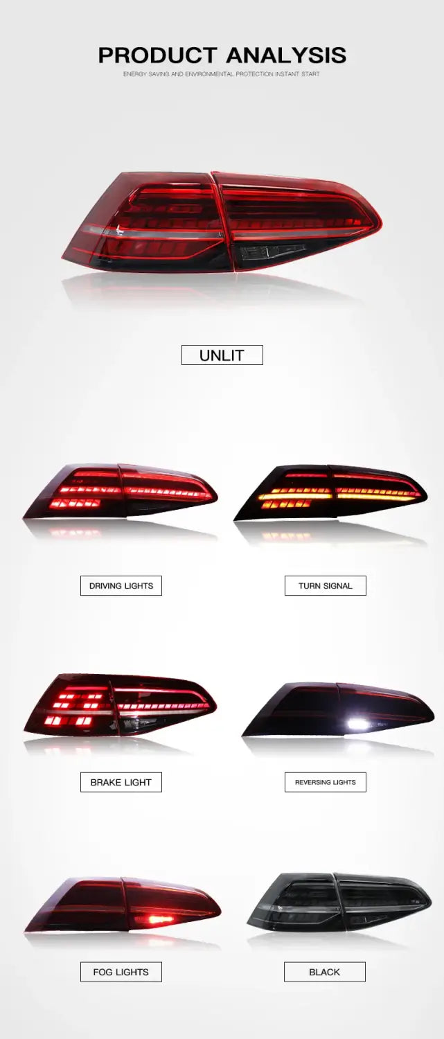 Car LED Taillight for Volkswagen Golf 7 MK7 MK7.5 2013-2019