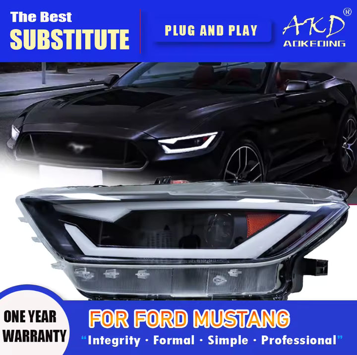 AKD Head Lamp for Ford Mustang LED Headlight 2015-2017 Headlights Mustang DRL Turn Signal High Beam Angel Eye Projector Lens