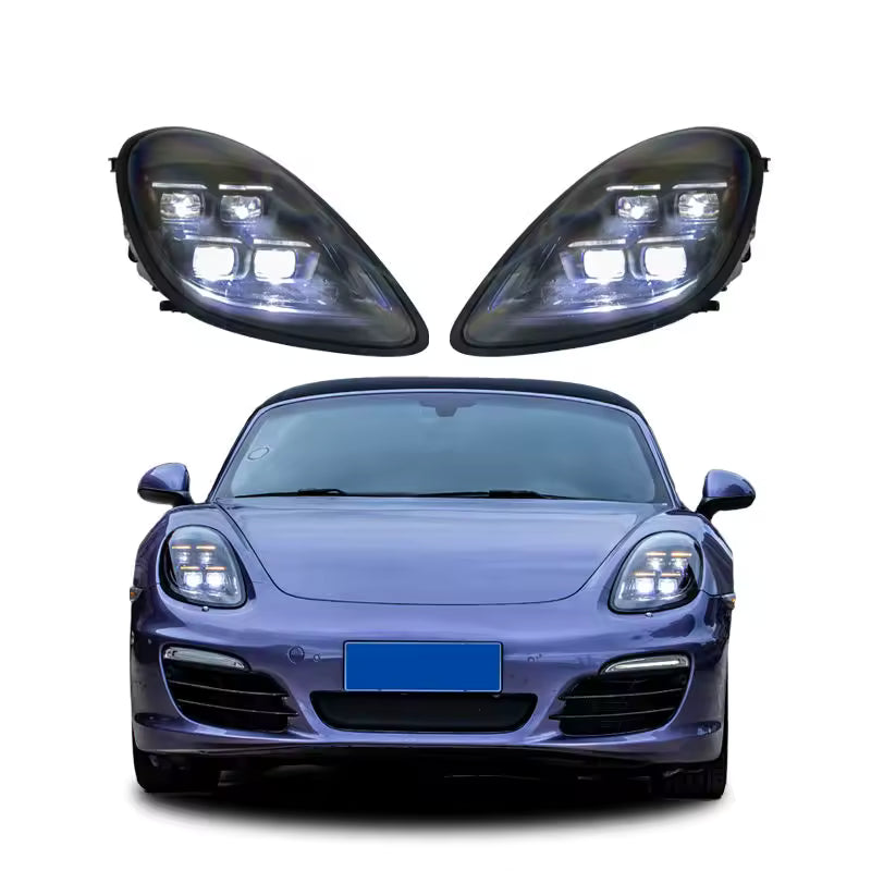 Pair 2025 Matrix Style LED Headlight Assembly Upgrade for Porsche Cayman Boxster 981 2013-2015 Car Front Head Lamp - CAR CRAFT INDIA