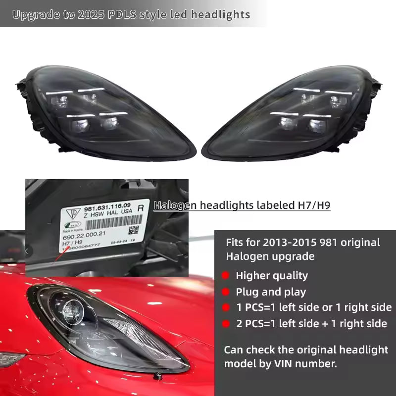 Pair 2025 Matrix Style LED Headlight Assembly Upgrade for Porsche Cayman Boxster 981 2013-2015 Car Front Head Lamp - CAR CRAFT INDIA
