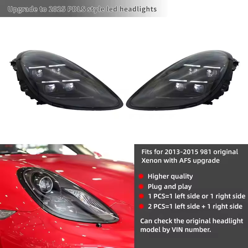 Pair 2025 Matrix Style LED Headlight Assembly Upgrade for Porsche Cayman Boxster 981 2013-2015 Car Front Head Lamp - CAR CRAFT INDIA
