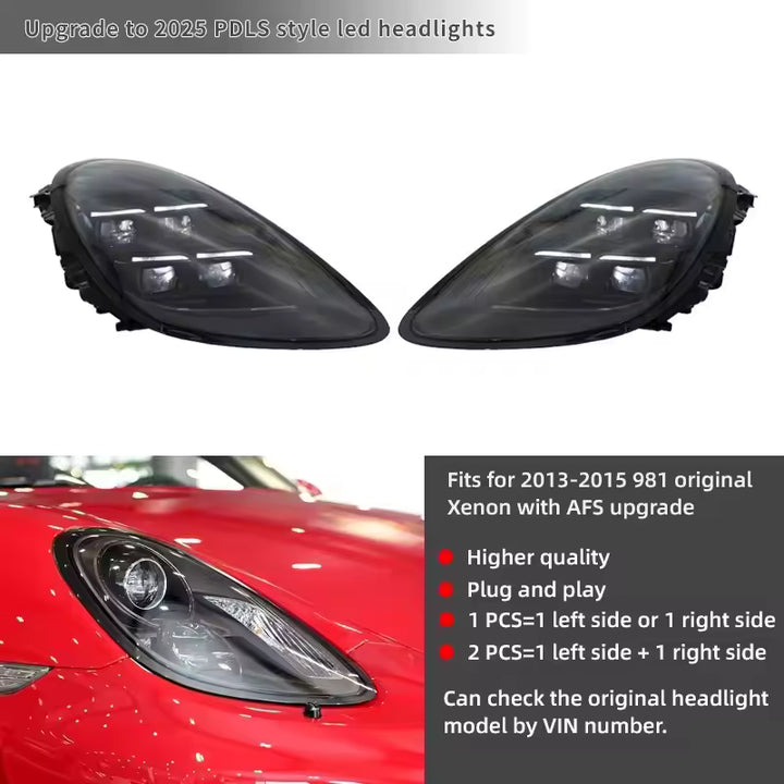 Pair 2025 Matrix Style LED Headlight Assembly Upgrade for Porsche Cayman Boxster 981 2013-2015 Car Front Head Lamp - CAR CRAFT INDIA