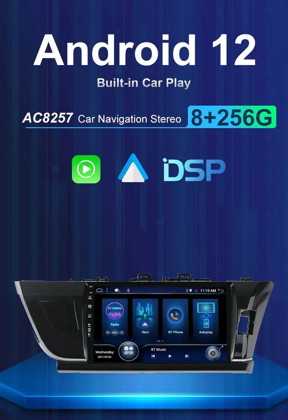 10’ Android 12 Player for Toyota Corolla Altis RHD