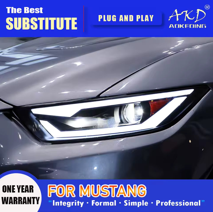 AKD Head Lamp for Ford Mustang LED Headlight 2015-2017 Headlights Mustang DRL Turn Signal High Beam Angel Eye Projector Lens