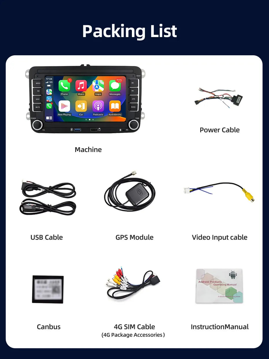 2 Din Android Car Radio GPS 4G Wifi DSP Carplay for VW