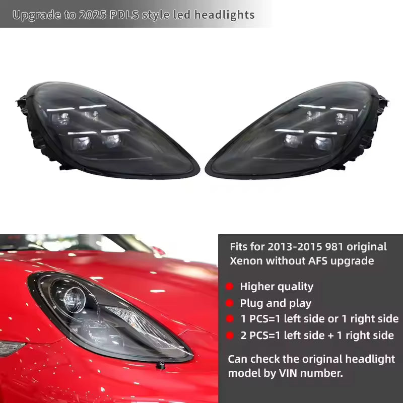 Pair 2025 Matrix Style LED Headlight Assembly Upgrade for Porsche Cayman Boxster 981 2013-2015 Car Front Head Lamp - CAR CRAFT INDIA