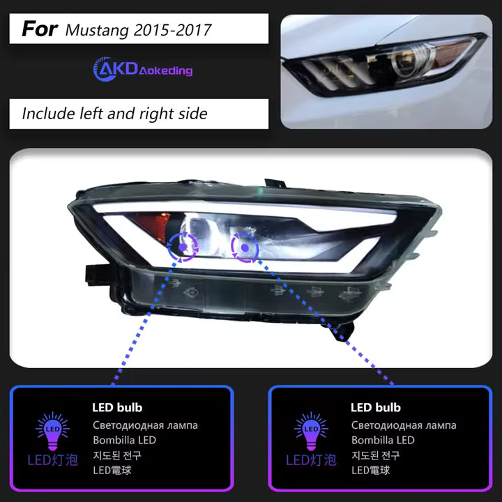 AKD Head Lamp for Ford Mustang LED Headlight 2015-2017 Headlights Mustang DRL Turn Signal High Beam Angel Eye Projector Lens