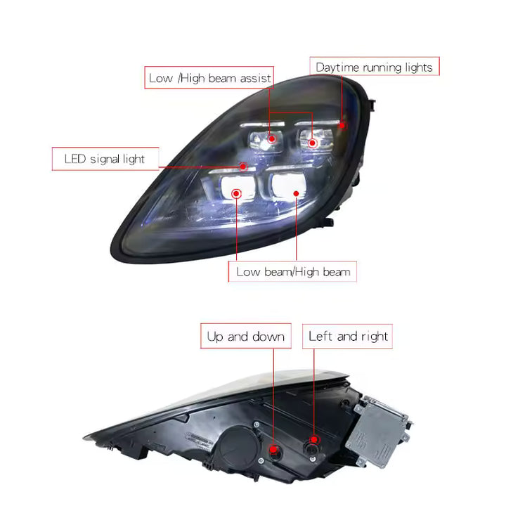 Pair 2025 Matrix Style LED Headlight Assembly Upgrade for Porsche Cayman Boxster 981 2013-2015 Car Front Head Lamp - CAR CRAFT INDIA