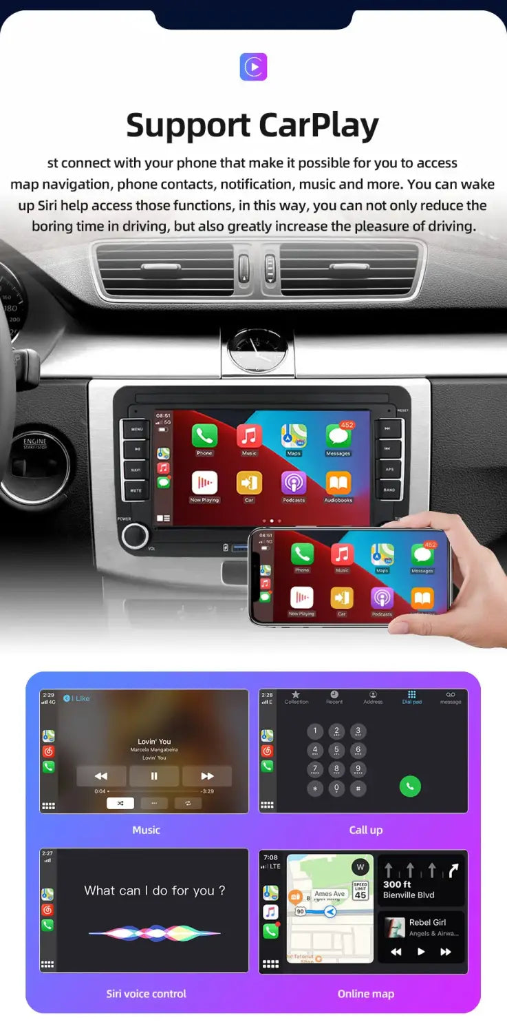 2 Din Android Car Radio GPS 4G Wifi DSP Carplay for VW