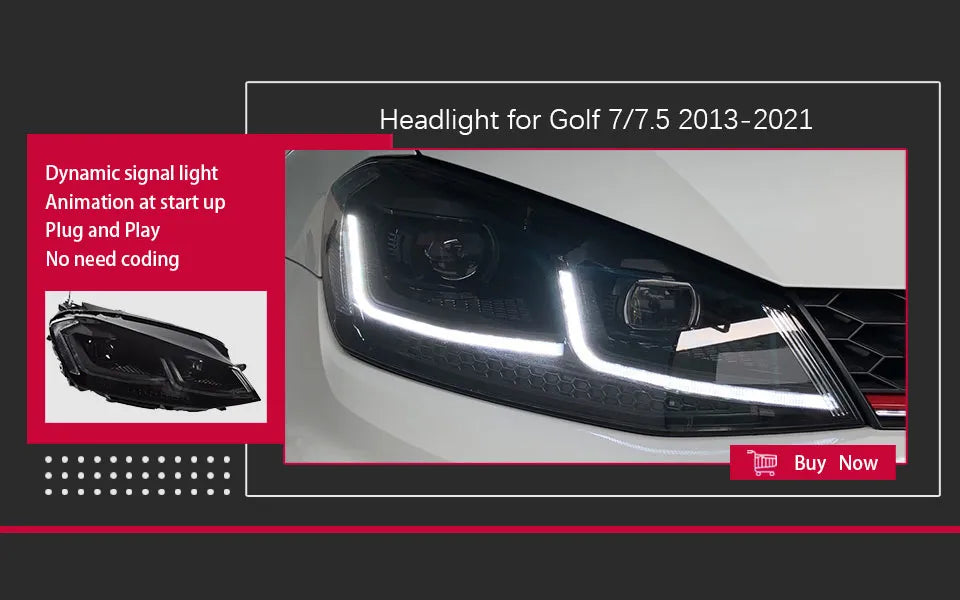 VW Golf 7 MK7 LED Headlight Golf7.5 R LINE Design DRL Hid