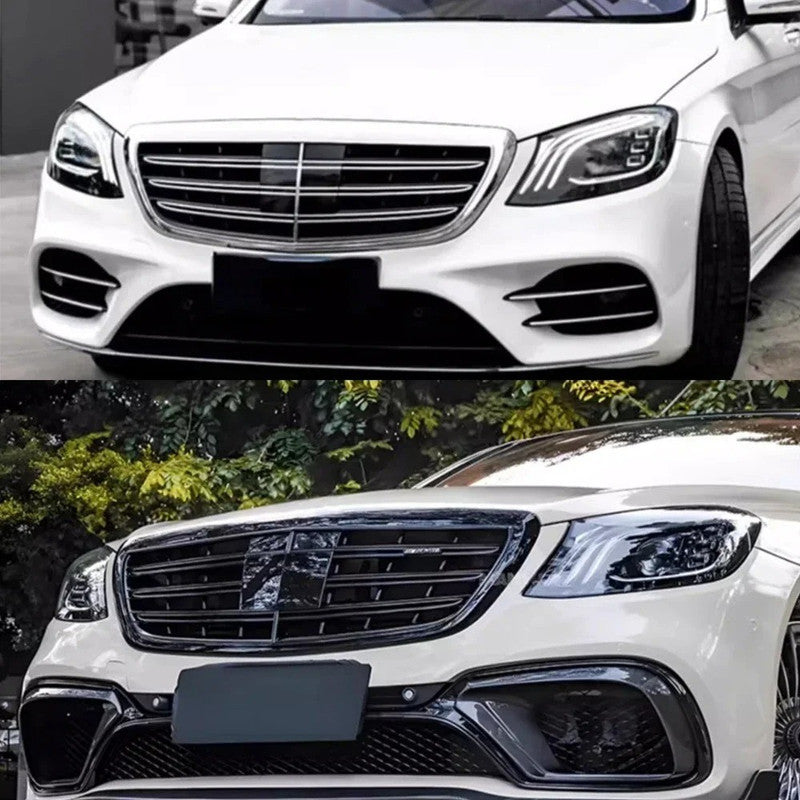 Car Craft Compatible With Mercedes Benz S Class W222 2014-2020 Front Bumper Show Grill Amg S63 S65 Style With Acc Black