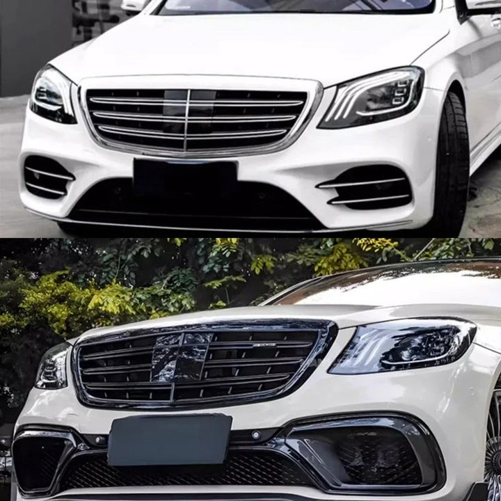 Car Craft Compatible With Mercedes Benz S Class W222 2014-2020 Front Bumper Show Grill Amg S63 S65 Style With Acc Black
