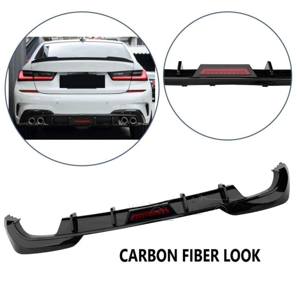 Car Craft Compatible With Bmw 3 Series G20 2019-2022 Rear Bumper After Lip Splitter Skirts Diffuser F1 Style Led Light Ar-bm-0265 Cf Carbon Fiber Look - CAR CRAFT INDIA