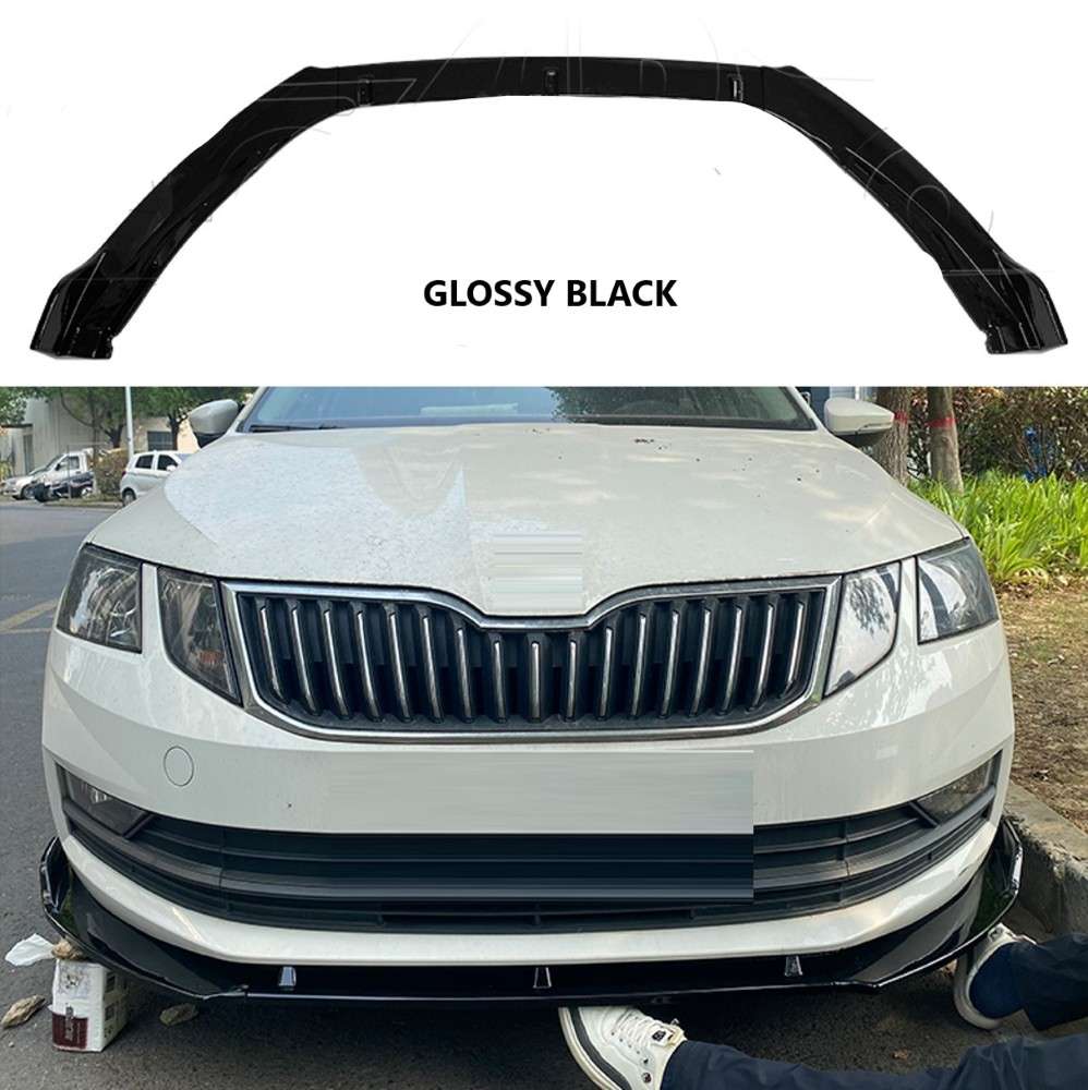 Car Craft Compatible With Skoda Octavia 2017-2022 Front Bumper Lip Splitter Skirts 3 Part Ar-skoda-021 Glossy Black - CAR CRAFT INDIA