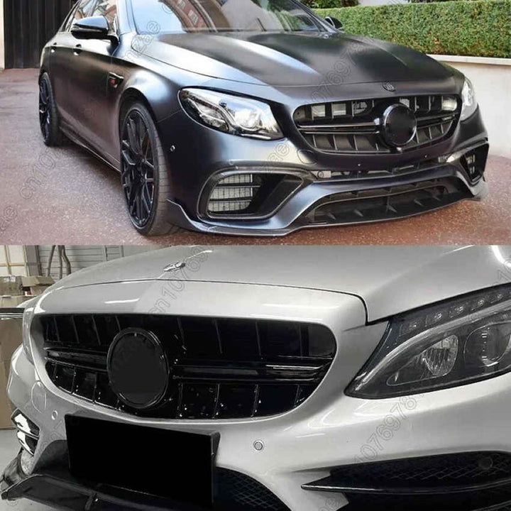 Car Craft Compatible With Mercedes Benz C Class W205 C205 Coupe 2019-2021 Upgrade Front Bumper Amg C63 Show Grill With Camera Hole Amgs Glossy Black Gc W205/c205-012 W Hole