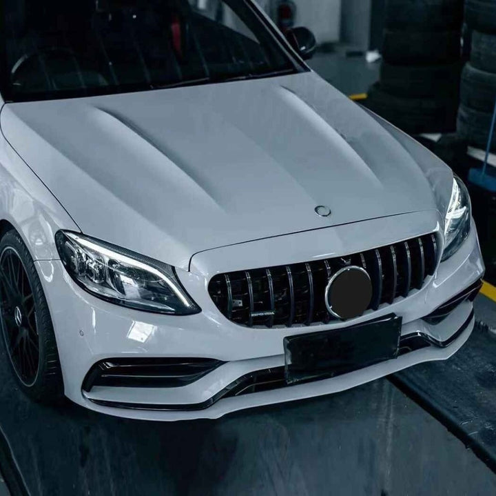 Car Craft Compatible With Mercedes Benz C Class W205 C205 Coupe 2019-2021 Upgrade Front Bumper Amg C63 Show Grill With Camera Hole Gtr Silver Chrome Gc W205/c205-009 W Hole
