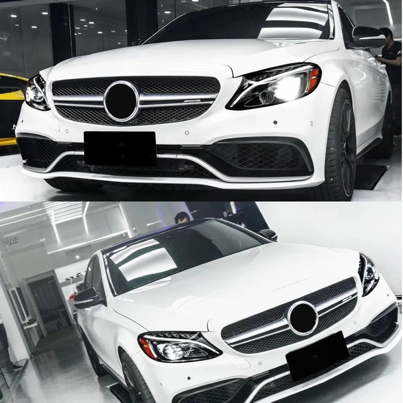 Car Craft Compatible With Mercedes Benz C Class W205 C205 Coupe 2015-2018 Upgrade Front Bumper Amg C63 Show Grill With Camera Hole Amg Silver Chrome Gc W205/c205-001 W Hole