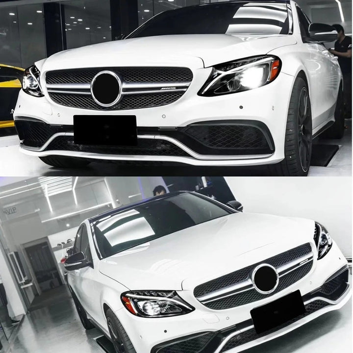 Car Craft Compatible With Mercedes Benz C Class W205 C205 Coupe 2015-2018 Upgrade Front Bumper Amg C63 Show Grill With Camera Hole Amg Silver Chrome Gc W205/c205-001 W Hole