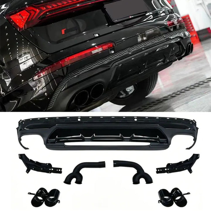 Car Craft Compatible With Audi Q7 2021-2023 Upgraded Rsq7 Sq7 Front Bumper Show Grill Rear After Lip Bumper Diffuser With Acc Glossy Black Frame Black Strip All Logo Silver Rear Lip Black Q7-005 Gc