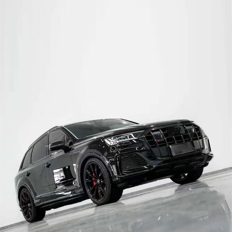 Car Craft Compatible With Audi Q7 2021-2023 Upgraded Rsq7 Sq7 Front Bumper Show Grill Rear After Lip Bumper Diffuser With Acc Glossy Black Frame Black Strip All Logo Silver Rear Lip Black Q7-005 Gc