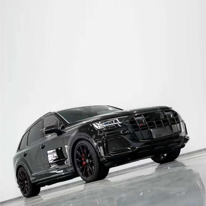 Car Craft Compatible With Audi Q7 2021-2023 Upgraded Rsq7 Sq7 Front Bumper Show Grill Rear After Lip Bumper Diffuser With Acc Glossy Black Frame Black Strip All Logo Silver Rear Lip Black Q7-005 Gc