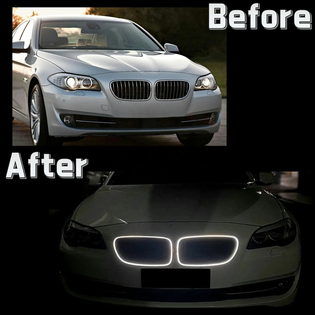 Car Craft Compatible With Bmw 5 Series F10 F18 2010-2017 Front Bumper Luminous Illuminated Led Glow Grill Dual Slate Black CC-5374-16