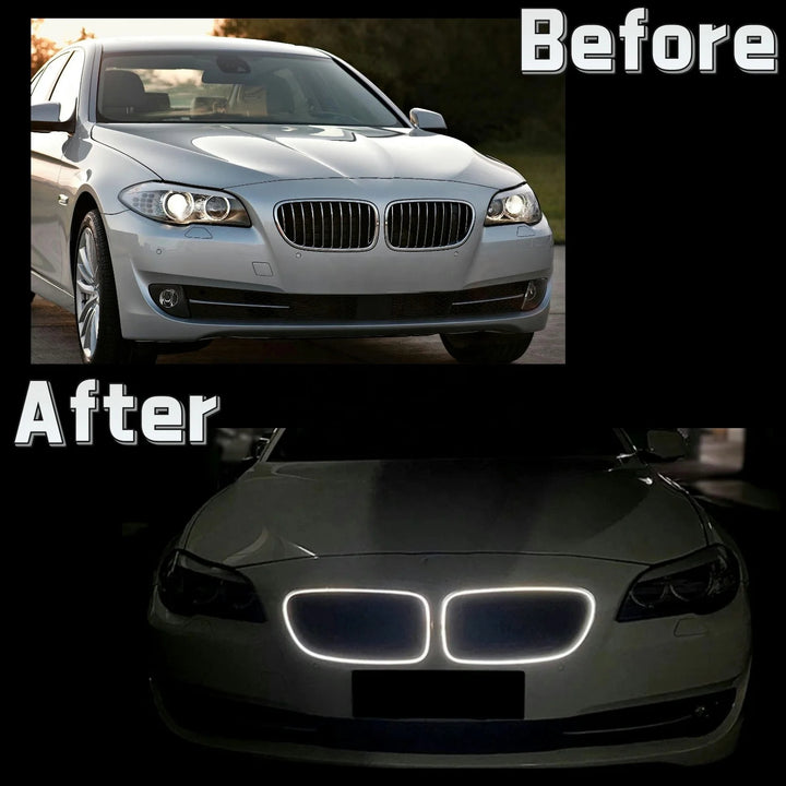 Car Craft Compatible With Bmw 5 Series F10 F18 2010-2017 Front Bumper Luminous Illuminated Led Glow Grill Dual Slate Black CC-5374-16