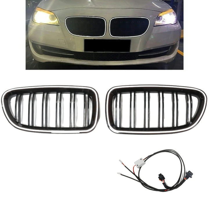 Car Craft Compatible With Bmw 5 Series F10 F18 2010-2017 Front Bumper Luminous Illuminated Led Glow Grill Dual Slate Black CC-5374-16