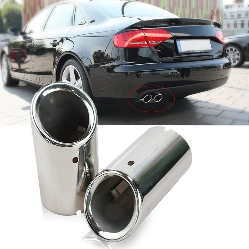 2Pcs Car Stainless Steel Chrome Exhaust Headers Tip Pipe Tail Rear Muffler Pipe for Audi A4 B8 A4L Q5 2007-2014 Car