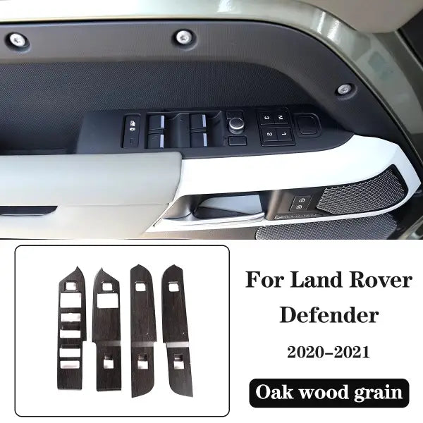 ABS Oak Wood Interior Kit,For Land Rover Defender 110 2020-2021,Car Steering Wheel Cover,Gears,Door Handle Glass Lift Frame ,LHD