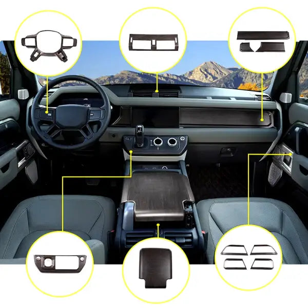 ABS Oak Wood Interior Kit,For Land Rover Defender 110 2020-2021,Car Steering Wheel Cover,Gears,Door Handle Glass Lift Frame ,LHD