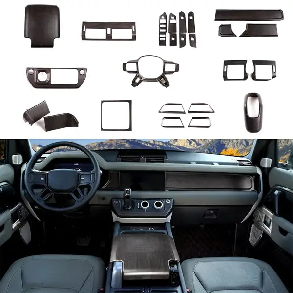 ABS Oak Wood Interior Kit,For Land Rover Defender 110 2020-2021,Car Steering Wheel Cover,Gears,Door Handle Glass Lift Frame ,LHD