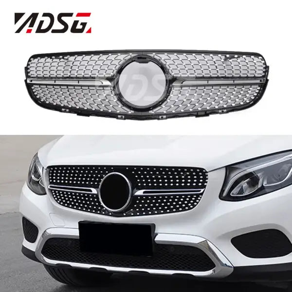 ABS Silver Diamond Front Bumper Grille Grill Mesh for Mercedes Benz GLC W253 2015-2016
