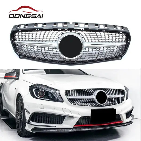 ABS Silver Diamond Style Car Front Bumper Grille Grill Mesh for Mercedes Benz a Class W176 A45 AMG 2013-2015