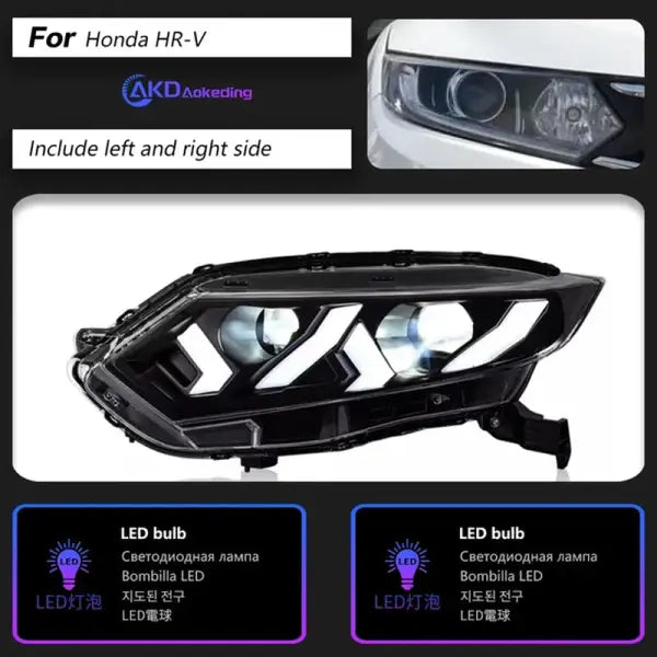 AKD Car Styling for Honda HR-V LED Headlight 2015-2021 Headlights HRV Vezel DRL Turn Signal High Beam Angel Auto Accessories