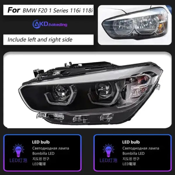 AKD Head Lamp for BMW F20 LED Headlight 2015-2018 Headlights 1 Series 116I 118I DRL Turn Signal High Beam Angel Eye Projector