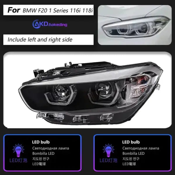 AKD Head Lamp for BMW F20 LED Headlight 2015-2018 Headlights 1 Series 116I 118I DRL Turn Signal High Beam Angel Eye Projector